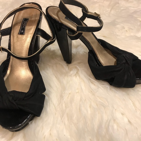 Zara Shoes - Zara black patent suede heels shoes 8
